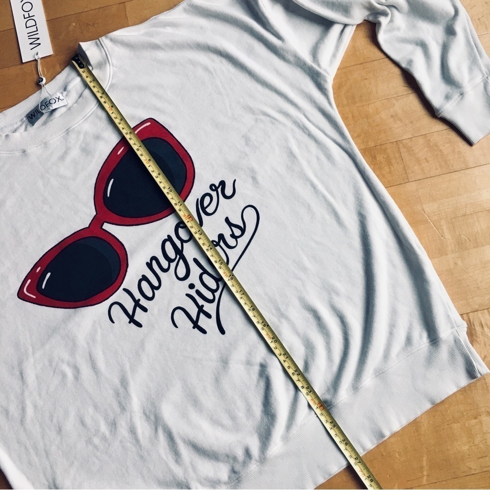 Wildfox “Hangover Hiders” Sunglasses Sweatshirt, Vanilla, Black, Red, Size XS - Picture 14 of 17